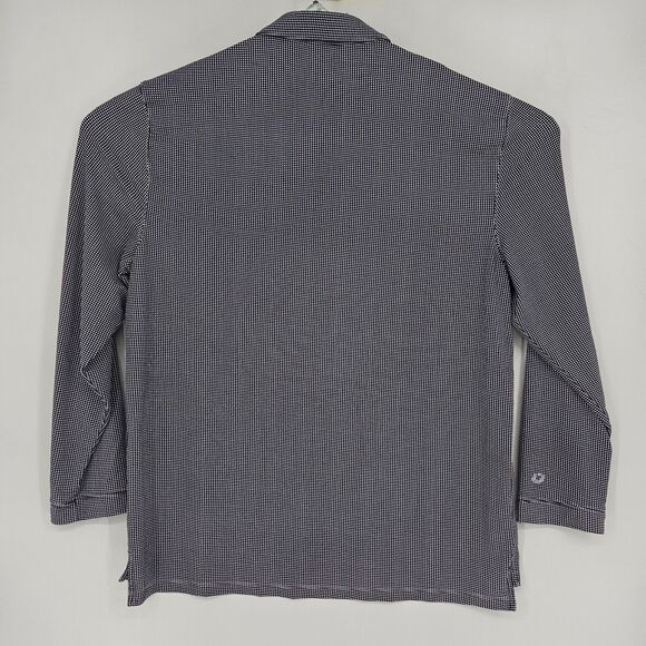 IBKUL Shirt Mens Extra Large Black White Checkered Long Sleeve Golfing Polo - Picture 4 of 10